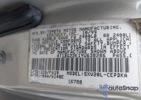 2000 Toyota Camry Ce from USA, damaged, VIN 4T1BG22K1YU638286